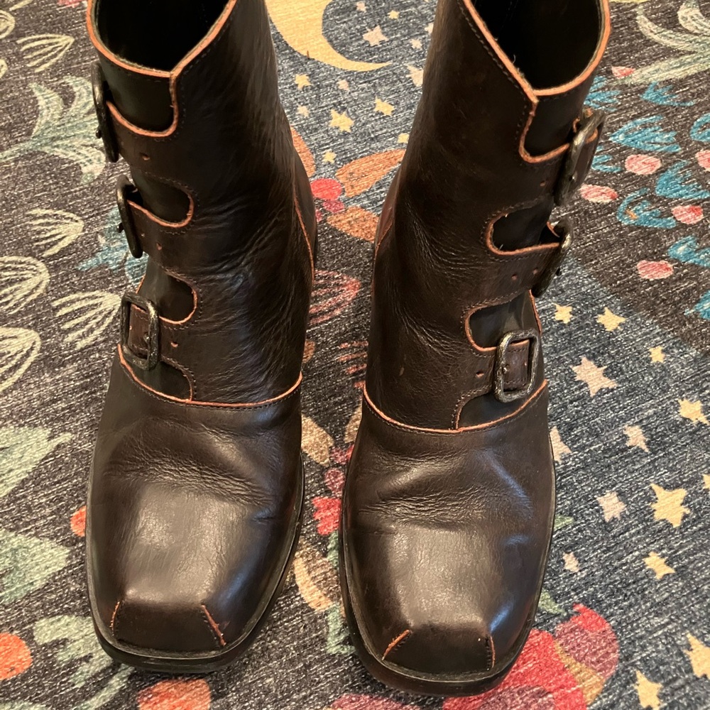 Women's Brown Leather Buckle Boots